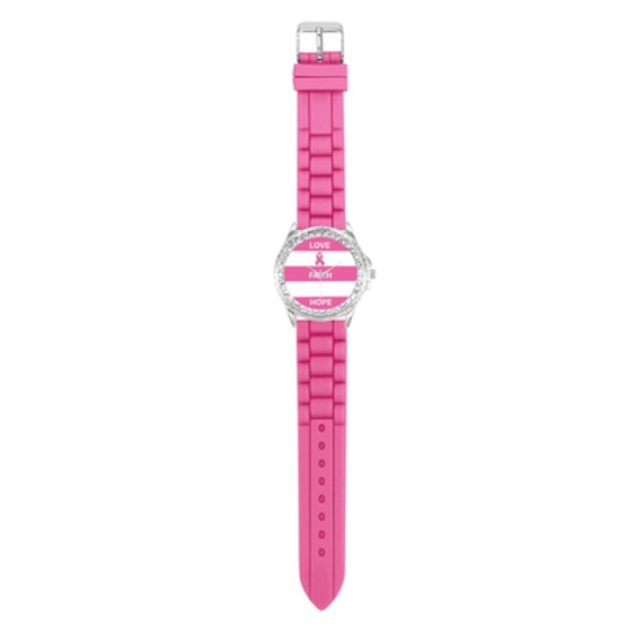 🆕 Global Time Women's Pink Striped Watch Love Fight Hope - Picture 4 of 5